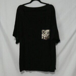 Unbranded | P2P 24 inches | Black U-Neck Top With Sequined Pocket